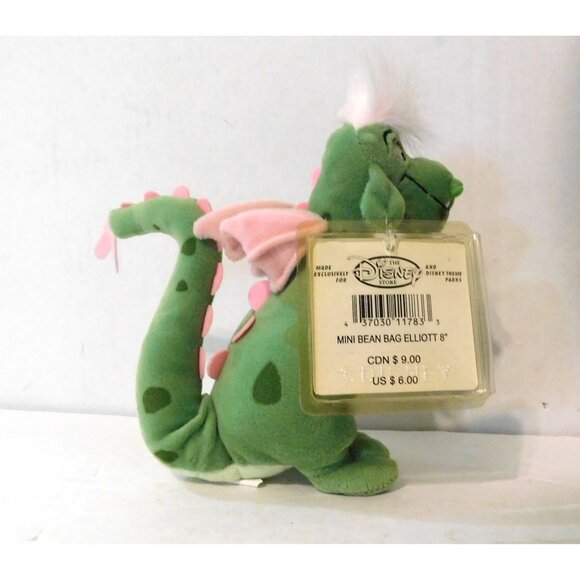Disney Store Elliott Pete's Dragon Mini Bean Bag Plush 8” Green Pink Wings Tags - Picture 3 of 7